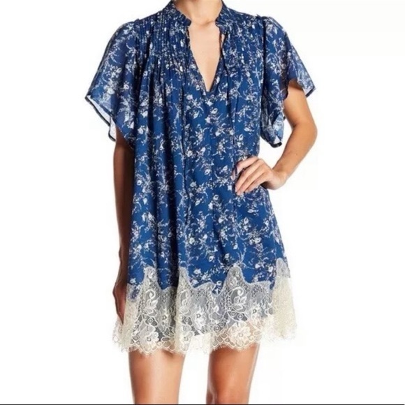 Free People Dresses & Skirts - Free People Blue and Cream Floral Mini Dress